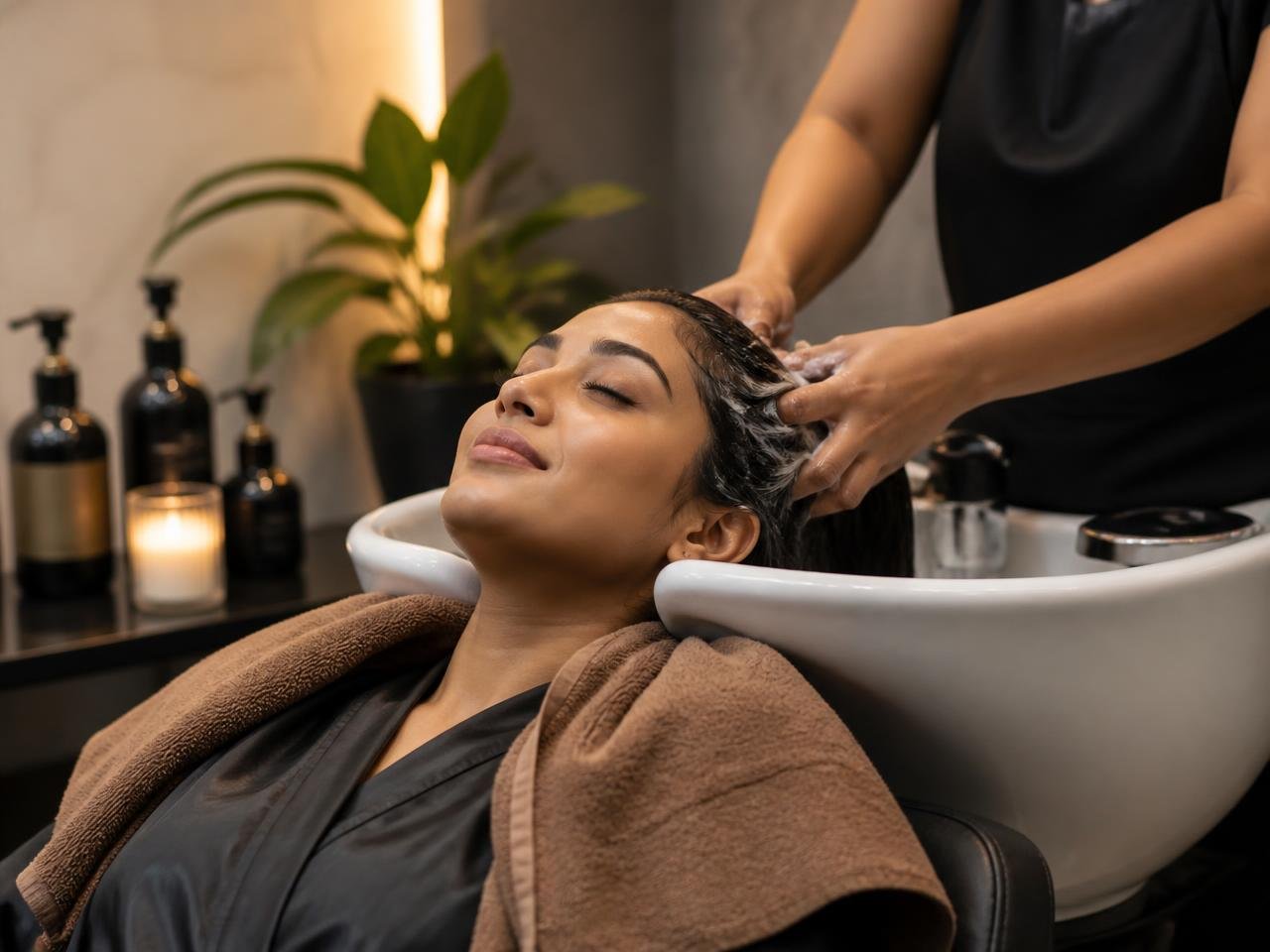 Hair spa treatment at the salon wash station